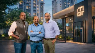 Mygate co-founders Vijay Arisetty, Abhishek Kumar, and Shreyans Daga